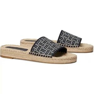 Tory Burch Espadrille Ribbon Herringbone Slide black US 6